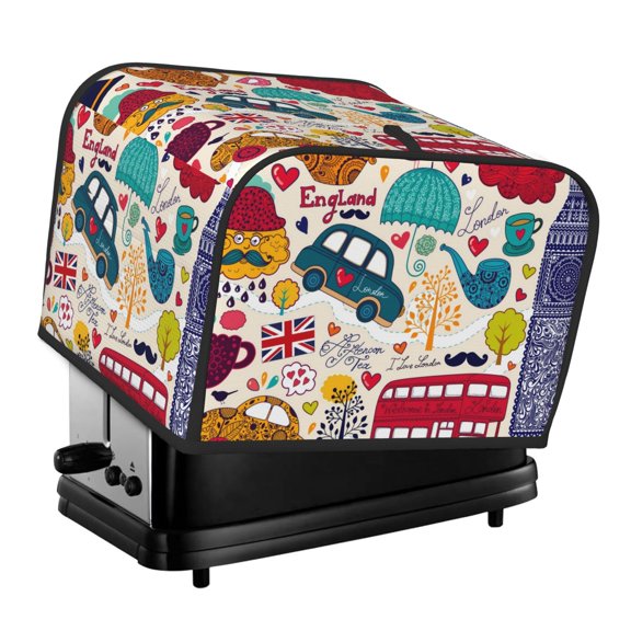 Rateoe London Symbols Pattern Toaster Covers 4 Slice Wide Slot,Bread Machine Cover,Bread Dust Cover & Fingerprint Protection,Appliance Covers