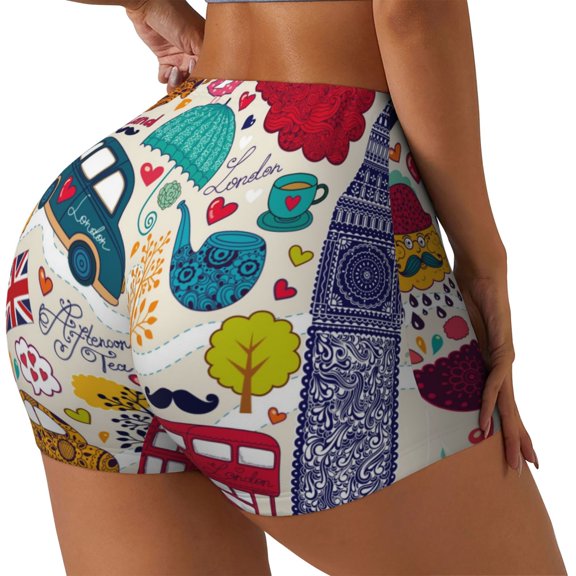 Rateoe London Symbols Printed Power Workout Shorts for Women Tummy Control Squat Proof Ribbed Thick Seamless Scrunch Active Short-XX-Large