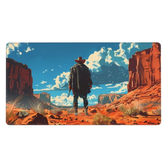 Rateoe Lone Cowboy Desert Scene Print Mouse Pad - Extended Large Gaming Mousepad,Non-Slip Stitched Edge,16x29.5 Inch