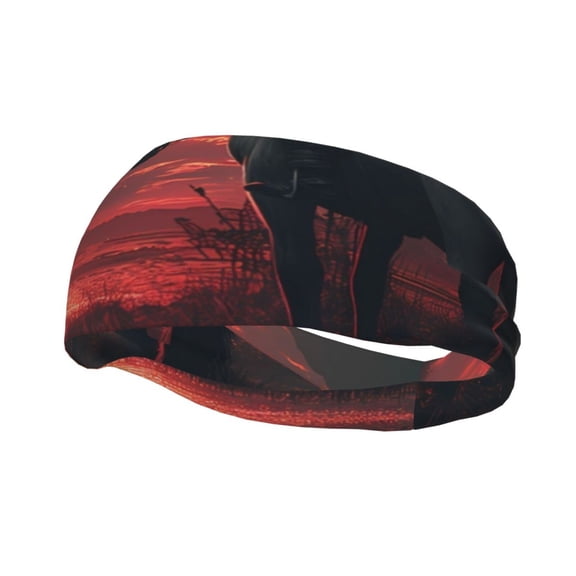 Rateoe Lone Rider Under Red Sky Pattern Sports Headbands ,Moisture Wicking Workout Headband, Sweatband Headbands for Running,Cycling,Yoga,Hairband for Women and Men