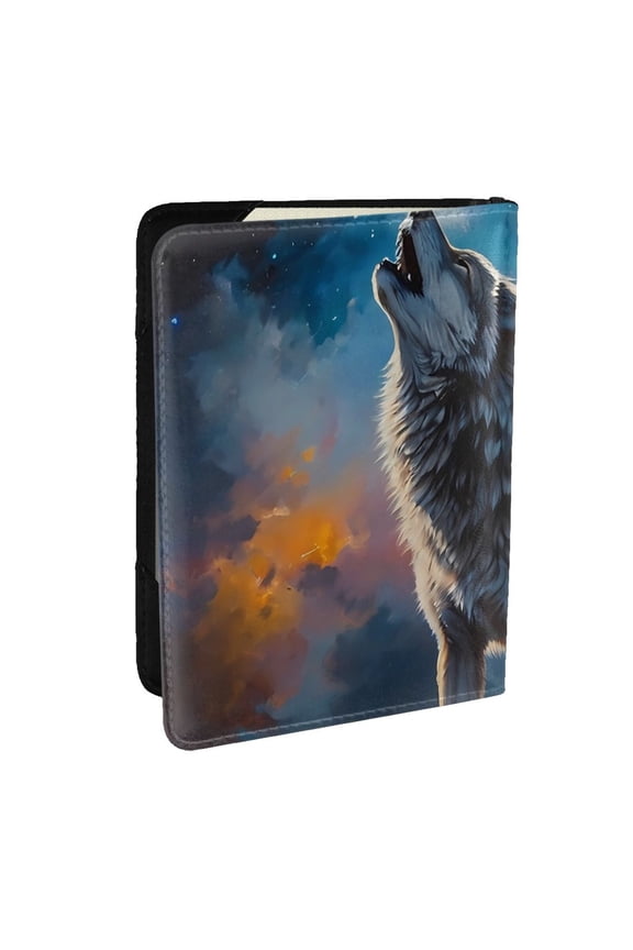 Lonely Night Sky Wolf Pattern Passport Holder Wallet Leather Mulit-purpose Travel Wallet Credit Cards Case ,Passport Cover for Women Men-6.5 in