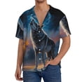 thumbnail image 1 of Rateoe Lonely Night Sky Wolf Print Mens Front Pocket Hawaiian Shirts Casual Shirts Short Sleeve Button Down Beach Tropical Shirts-Large, 1 of 5