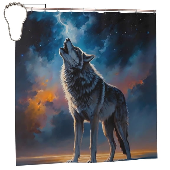 Rateoe Lonely Night Sky Wolf Shower Curtain - Fancy Bathroom Shower Curtain Sets - Waterproof Shower Curtain with Hooks with 12 Plastic Hooks 72x72 Inches