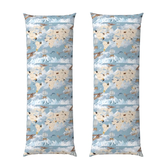 Rateoe Long Body Pillow Cover, 20x54 Inches Body Pillow Cases, Soft Brushed Microfiber Zipper Design, Animals Travel World Map -Pillows Not Included