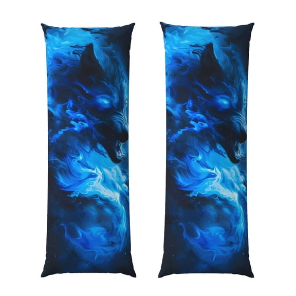 Rateoe Long Body Pillow Cover, 20x54 Inches Body Pillow Cases, Soft Brushed Microfiber Zipper Design, Blue Fire Cool Wolf -Pillows Not Included