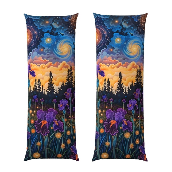 Rateoe Long Body Pillow Cover, 20x54 Inches Body Pillow Cases, Soft Brushed Microfiber Zipper Design, Cosmic Irises At Twilight -Pillows Not Included
