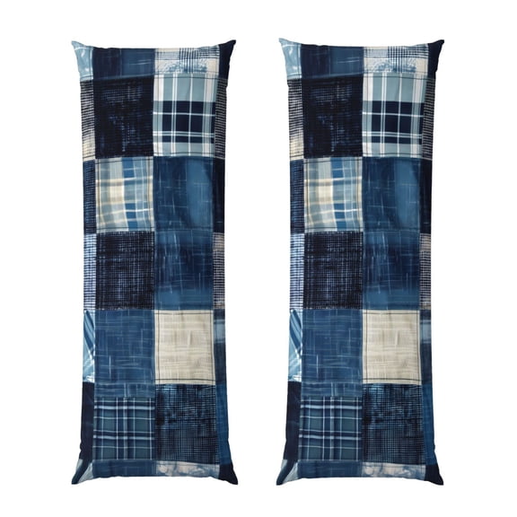 Rateoe Long Body Pillow Cover, 20x54 Inches Body Pillow Cases, Soft Brushed Microfiber Zipper Design, Indigo Patchwork Quilt -Pillows Not Included