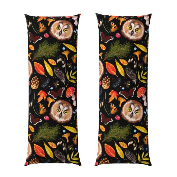 Rateoe Long Body Pillow Cover, 20x54 Inches Body Pillow Cases, Soft Brushed Microfiber Zipper Design, Owl And Leaves -Pillows Not Included