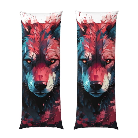 Rateoe Long Body Pillow Cover, 20x54 Inches Body Pillow Cases, Soft Brushed Microfiber Zipper Design, Red Flame Wolf Head -Pillows Not Included