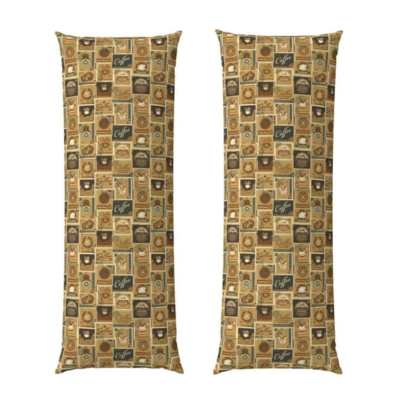 Rateoe Long Body Pillow Cover, 20x54 Inches Body Pillow Cases, Soft Brushed Microfiber Zipper Design, coffee Stamps -Pillows Not Included
