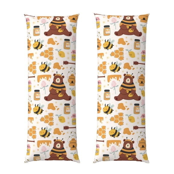 Rateoe Long Body Pillow Cover, 20x54 Inches Body Pillow Cases, Soft Brushed Microfiber Zipper Design, Cute Bee Honey Jar Hive Bear -Pillows Not Included