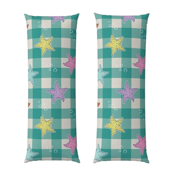 Rateoe Long Body Pillow Cover, 20x54 Inches Body Pillow Cases, Soft Brushed Microfiber Zipper Design, Starfish On Checkered Background -Pillows Not Included