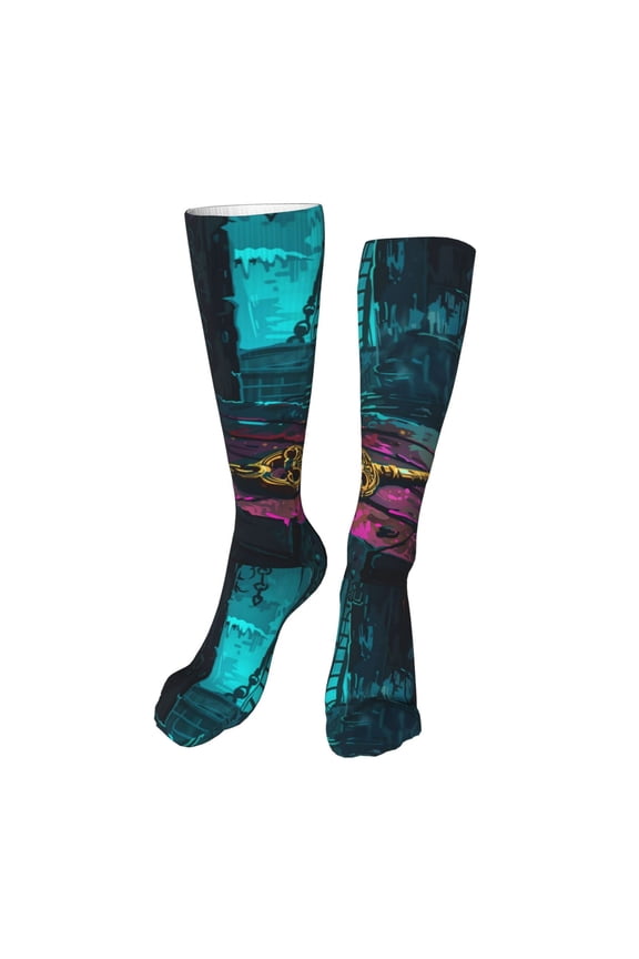 Lost Golden Key print Women's Men's Novelty 20in Crew Socks Cotton Socks Knee High Socks for Walking,Running,Nurses,Pregnancy-One Size