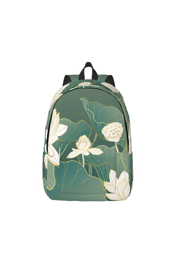Lotus Golden Line Pattern Canvas College Laptop Backpack,Travel Daypack,Durable Rucksack Travel Notebook Bag School Backpack Book Bag for Men Women-Medium