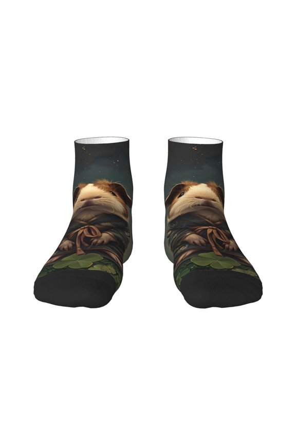 Lotus Leaf Starry Sky Guinea Pig Pattern Quarter Crew Socks,Toe Seamed Ankle Socks,Cotton Cushioned Breathable Athletic Crew Sports Socks