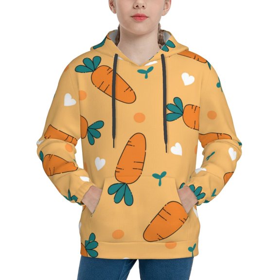 Rateoe Love Carrot Pattern Boys Hoodie, Youth Pullover Hooded Sweatshirt, Kangaroo Pocket Hoodie for Kids-Small