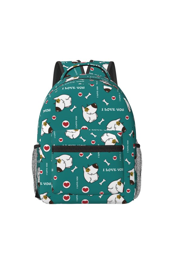 Love Dog Pattern Durable Student Backpack Laptop Bag- Ergonomic Design, Waterproof Twill Fabric - Ideal for School, Travel, and Outdoor Activities