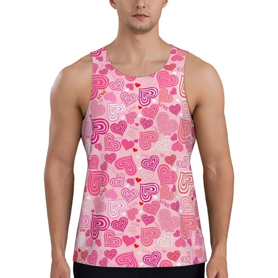 Rateoe Love Pattern Sleeveless Gym Shirt Muscle Tee Breathable Workout Shirt Slim-Fit Tank Quick Dry Fit Muscle Tank Top Bodybuilding Sleeveless T Shirt-Medium
