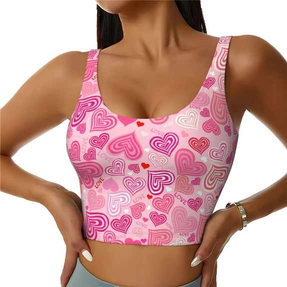 Rateoe Love Print Womens' Sports Bras Scoop Neck Sports Vest- Padded U Back Seamless High Impact Support-X-Large