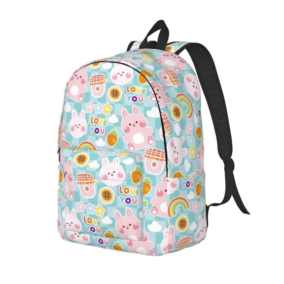 Rateoe Love You Rabbit Pattern Durable Canvas Backpack for Men & Women – Stylish & Lightweight – Adjustable Straps, Multiple Pockets – Fits 15-17 Inch LaptopsMedium