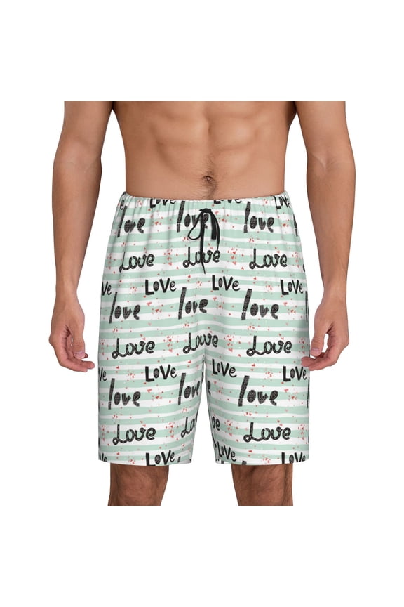 Love lettering Print Men's Lounge Shorts – Soft & Breathable Pajama Bottoms with Pockets, Elastic Waistband, Lightweight Sleepwear for Nightwear & Loungewear-Small