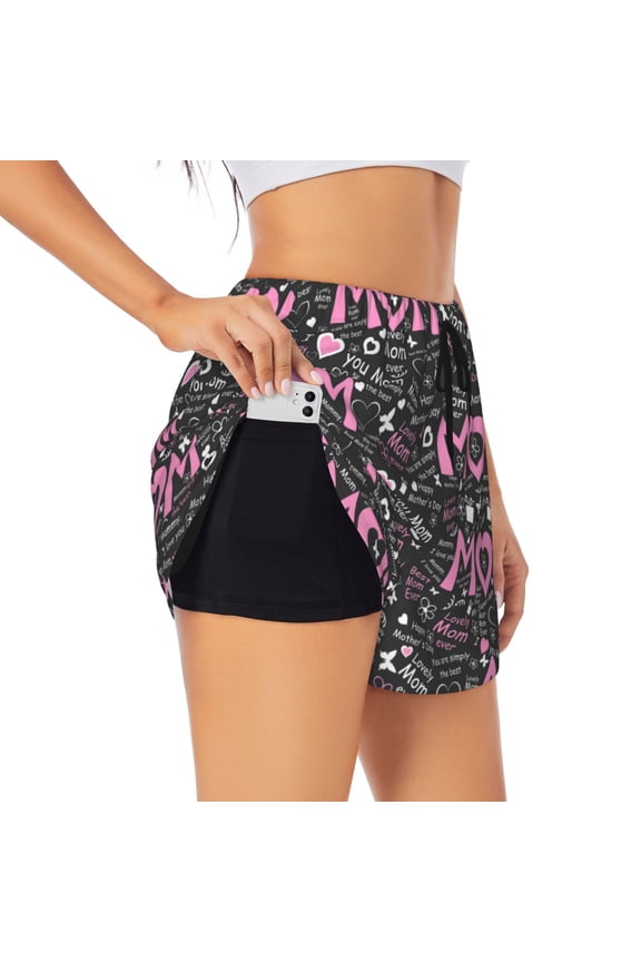 Lovely Mom Ever Printed 2 in 1 Women's Workout Shorts for Athletic Gym Running Shorts with Phone Pockets-XX-Large