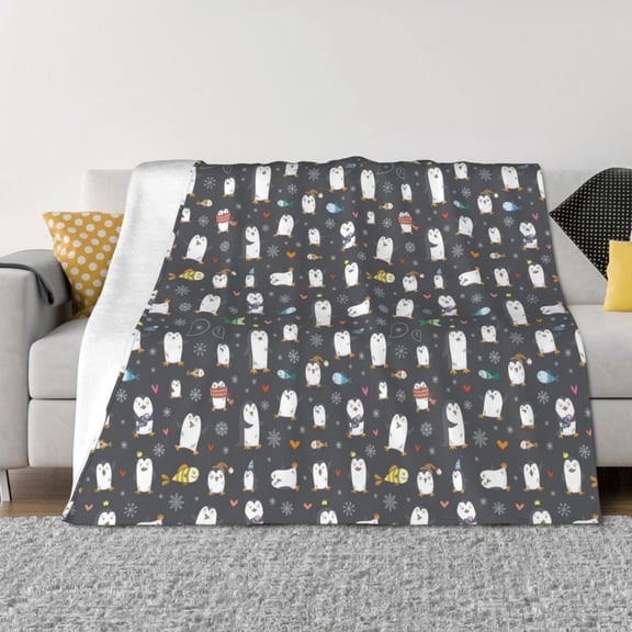 Rateoe Lovely Penguin Pattern Flannel Throw Blanket, Ultra-soft Blanket for Bed, Couch, Car, Hypoallergenic Anti-pilling blanket-