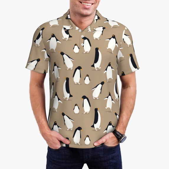 Rateoe Lovely Penguin Pattern Men's Short Sleeve Polo Shirts, Golf Polo Shirts Short Sleeve Performance Moisture Wicking Dry-4X-Large