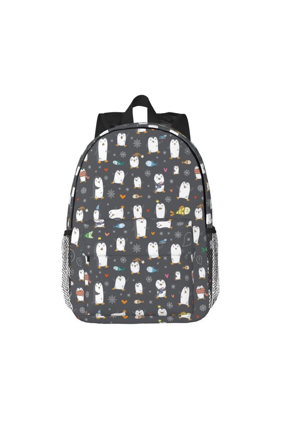 Lovely Penguin Pattern Student Backpack Water-resistant Backpack 15-inch Laptop Backpack Lightweight Adjustable School Backpack