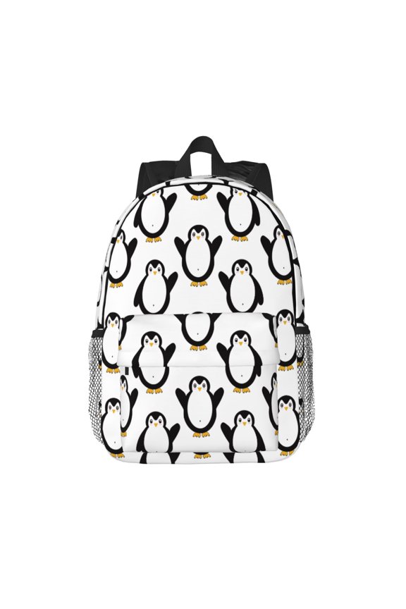 Lovely Penguin Pattern Student Backpack Water-resistant Backpack 15-inch Laptop Backpack Lightweight Adjustable School Backpack