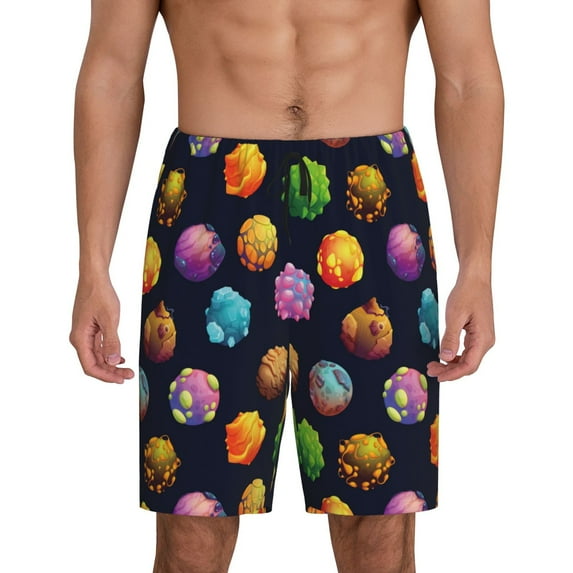 Rateoe Lovely Planet Print Men's Lounge Shorts – Soft & Breathable Pajama Bottoms with Pockets, Elastic Waistband, Lightweight Sleepwear for Nightwear & Loungewear-Small