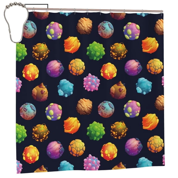 Rateoe Lovely Planet Shower Curtain - Fancy Bathroom Shower Curtain Sets - Waterproof Shower Curtain with Hooks with 12 Plastic Hooks 72x72 Inches