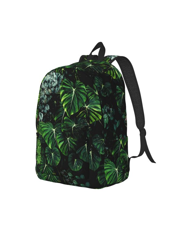 Lush Foliage Green Plant Pattern Durable Canvas Backpack for Men & Women – Stylish & Lightweight – Adjustable Straps, Multiple Pockets – Fits 15-17 Inch LaptopsSmall