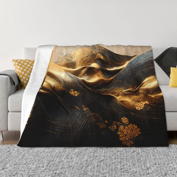 Rateoe Luxurious Gold Flow Pattern Flannel Throw Blanket, Ultra-soft Blanket for Bed, Couch, Car, Hypoallergenic Anti-pilling blanket-