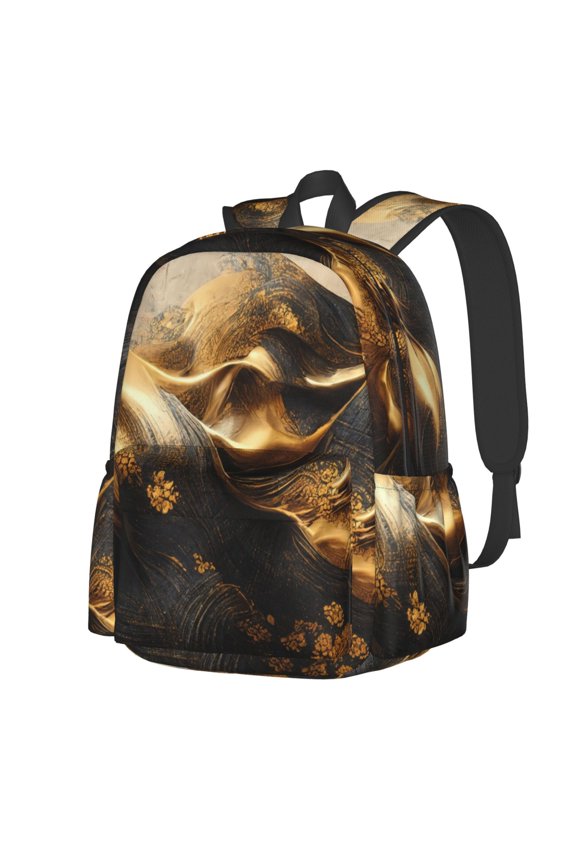 Luxurious Gold Flow Pattern Student Backpack,Backpack for School,Lightweight Bag,Travel Backpack,Outdoor Backpack,Large Capacity Backpack