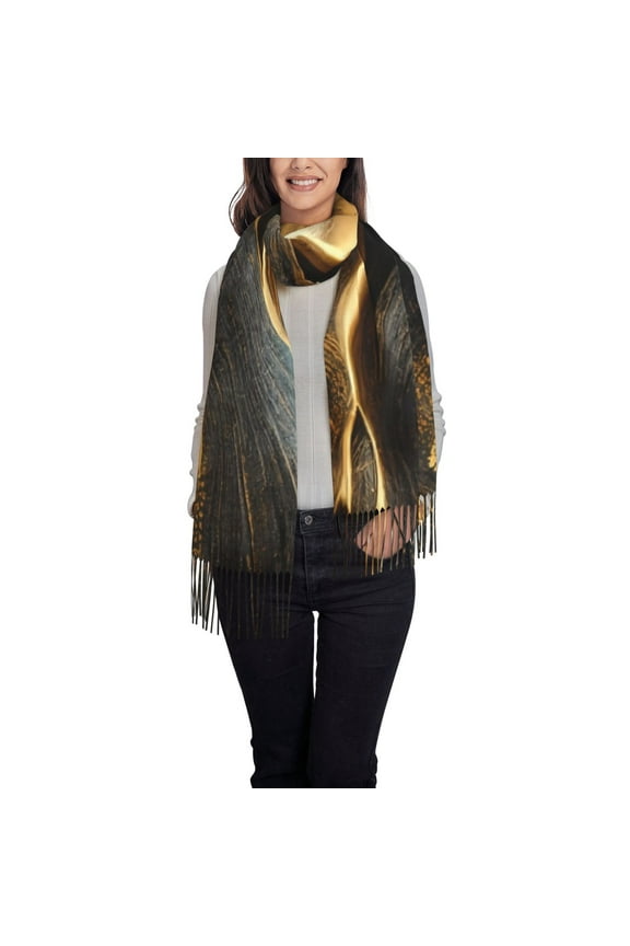 Luxurious Gold Flow Women's Traditional Scarf Wrap Tassel Shawl Fringes Neck Head Shawl Retro Scarf