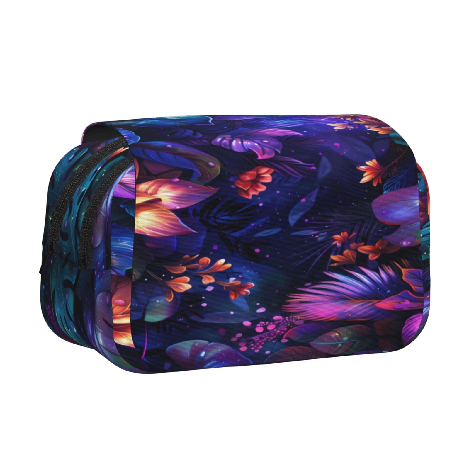Rateoe Magic Colorful Forest Leaves Pattern Double Clamshell Pen Case, Storage Organizer with Two Zipper Compartments– Holds Up to 50 Pencils & Pens