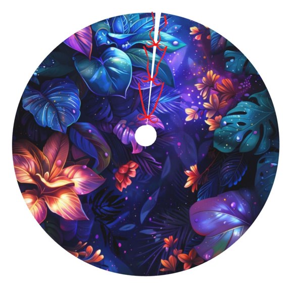 Rateoe Magic Colorful Forest Leaves Print Christmas Tree Skirt 30" for Xmas Holiday New Year Party Circle Tree Mat Ornaments Decoration