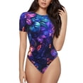 thumbnail image 1 of Rateoe Magic Colorful Forest Leaves Printed Women Rash Guard Short Sleeve,Tummy control Swimsuit Surfing Swimsuit Bathing Suit Short-sleeved Onesie UPF 50+ -Large, 1 of 7