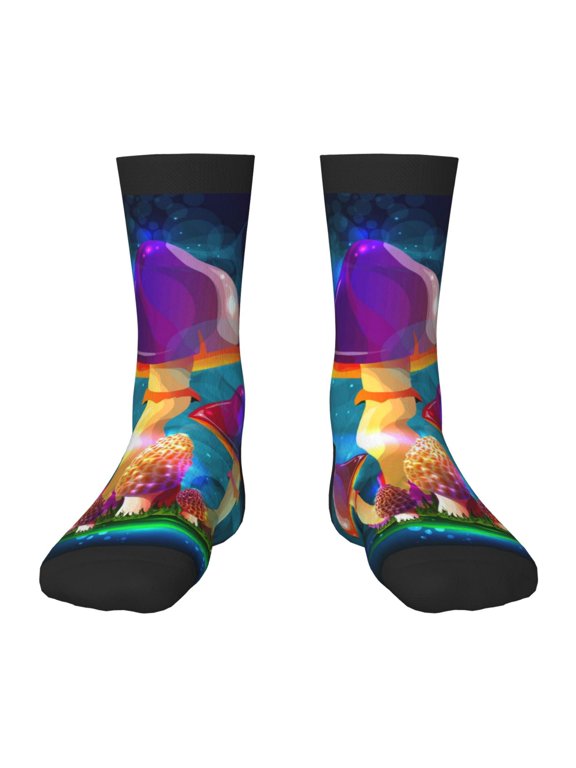 Magic Mushrooms ,Fireflies Pattern Children's Socks, Socks Gifts ,kids Crew Soft Cotton Socks , Moisture-Wicking, Durable, Ideal for Daily Wear & Sports