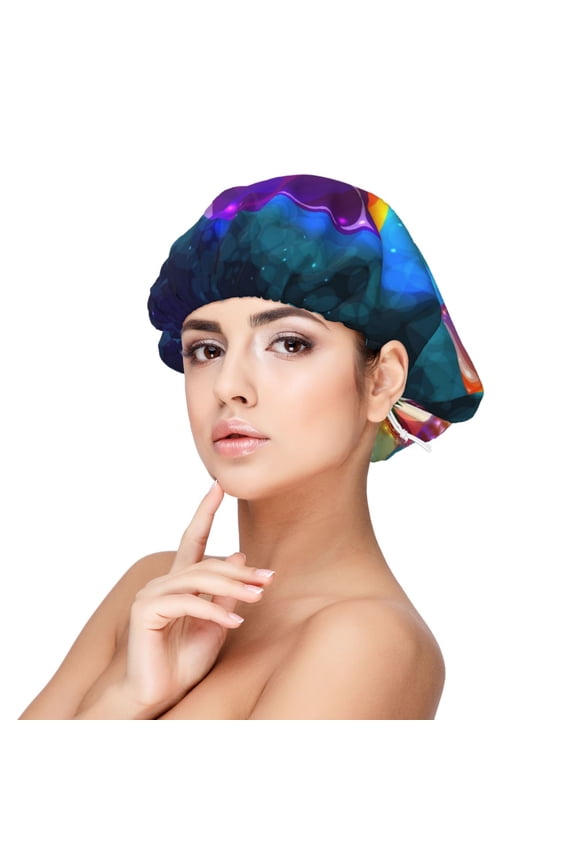Magic Mushrooms ,Fireflies Pattern Silk Satin Hair Bonnet for Sleeping, Adjustable Sleep Cap Turban for Women , Curly Straight Hair Long Large Braid