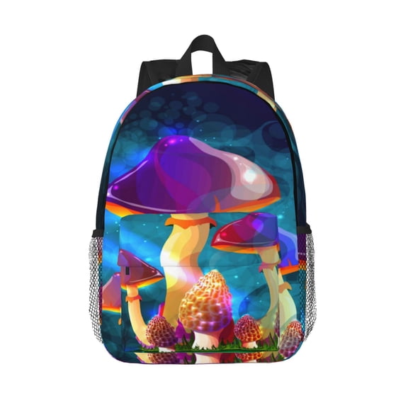 Rateoe Magic Mushrooms ,Fireflies Pattern Student Backpack Water-resistant Backpack 15-inch Laptop Backpack Lightweight Adjustable School Backpack