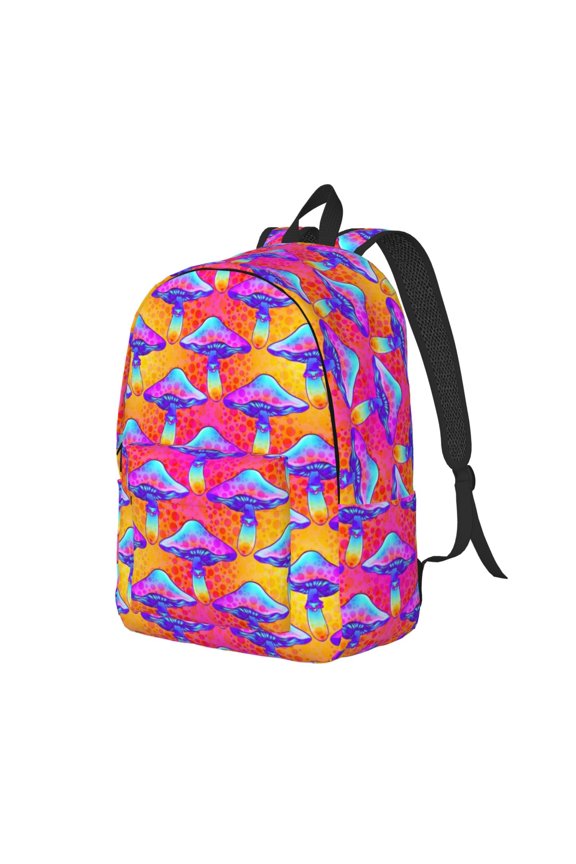 Magic Mushrooms Pattern Durable Canvas Backpack for Men & Women – Stylish & Lightweight – Adjustable Straps, Multiple Pockets – Fits 15-17 Inch LaptopsSmall