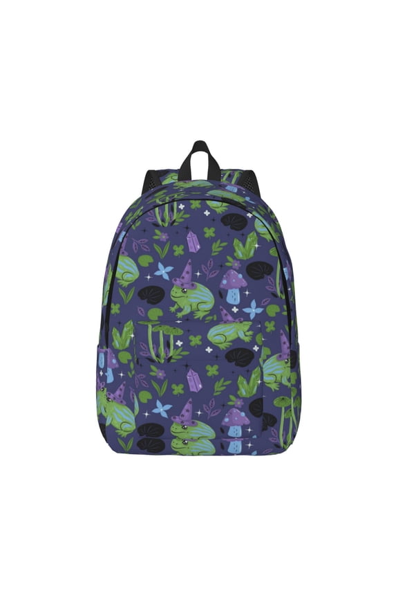 Magic Toads in Hats Pattern Canvas College Laptop Backpack,Travel Daypack,Durable Rucksack Travel Notebook Bag School Backpack Book Bag for Men Women-Medium