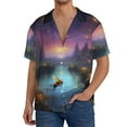 thumbnail image 1 of Rateoe Magical Bees Twilight River Pattern Men's Short Sleeve Classic Shirt, Casual Short-Sleeved Shirt, Lightweight Summer Shirt, Cuban Collar Shirt,Button-Front Shirt-XX-Large, 1 of 5