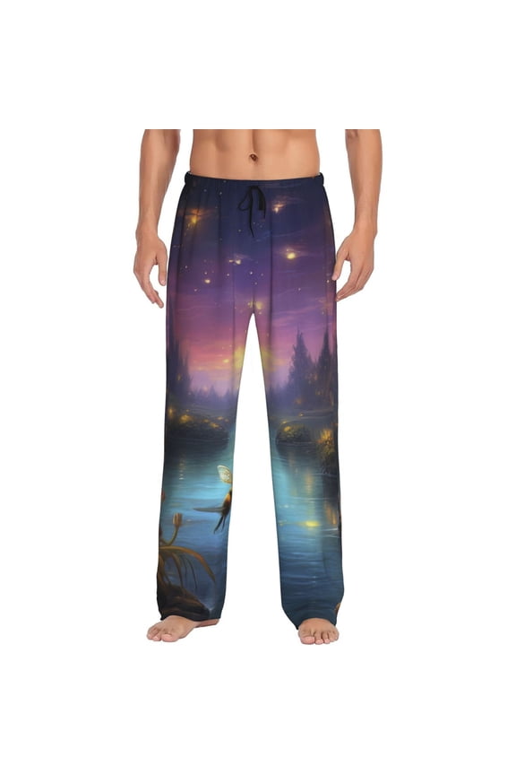 Magical Bees Twilight River Pattern Men’s Ultra-Soft Comfy Pajama Lounge Pants Sleepwear,Comfortable Lounge Wear,lightweight Pajamas, Casual Home Wear-XX-Large