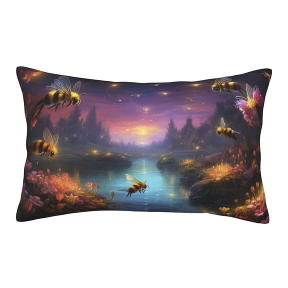 Rateoe Magical Bees Twilight River Pattern Pillow Covers with Invisible Zipper(Pillows are not Included) Standard Pillowcases-14"x20"