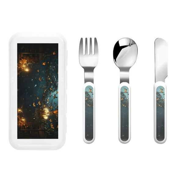 Rateoe Magical Library Butterfly Night for Stainless Steel Kids Silverware Set - Child and Toddler Safe Flatware - Children's Knife, Fork And Spoon Set