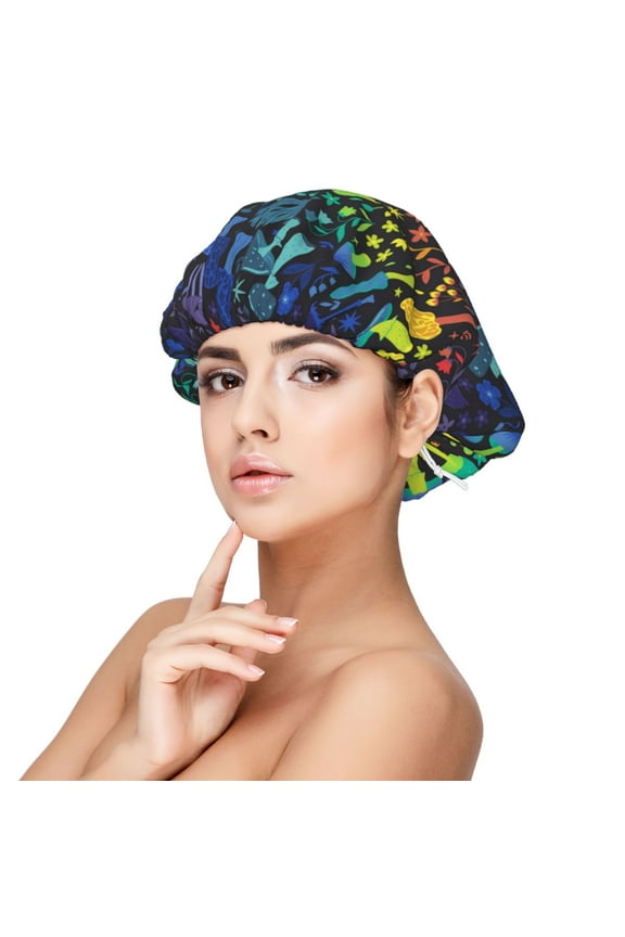 Magical Mushrooms and Flowers Pattern Silk Satin Hair Bonnet for Sleeping, Adjustable Sleep Cap Turban for Women , Curly Straight Hair Long Large Braid