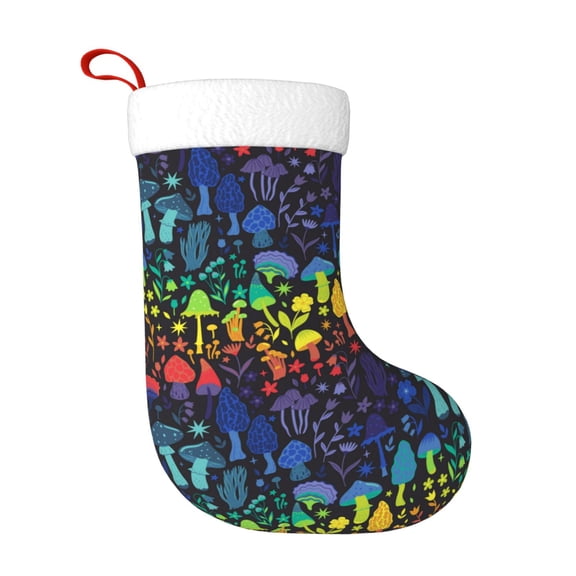 Rateoe Magical Mushrooms and Flowers Print Christmas Stockings,18 Inch Large Christmas Stockings Decoration Ornaments for Holiday Home Fireplace Indoors
